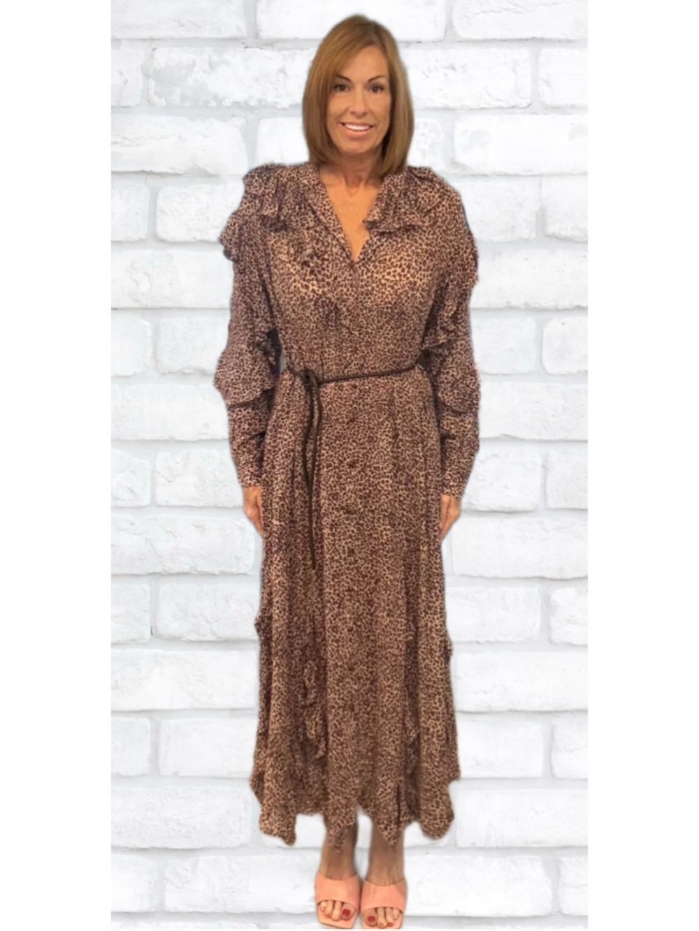 FARM Rio Baby Leopard Ruffle Maxi Shirtdress Pink NWT Size S
